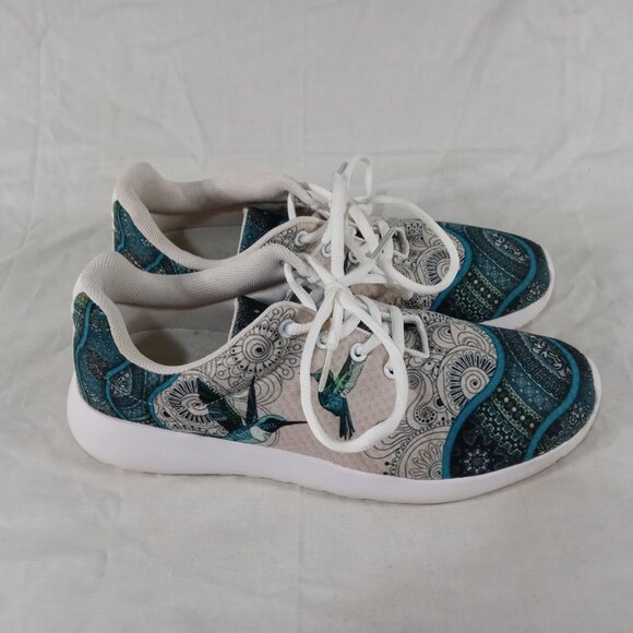 Women 8.5 Floral Bird Print Lightweight/ Comfortable Sneaker Lace Up Shoes - Picture 4 of 5